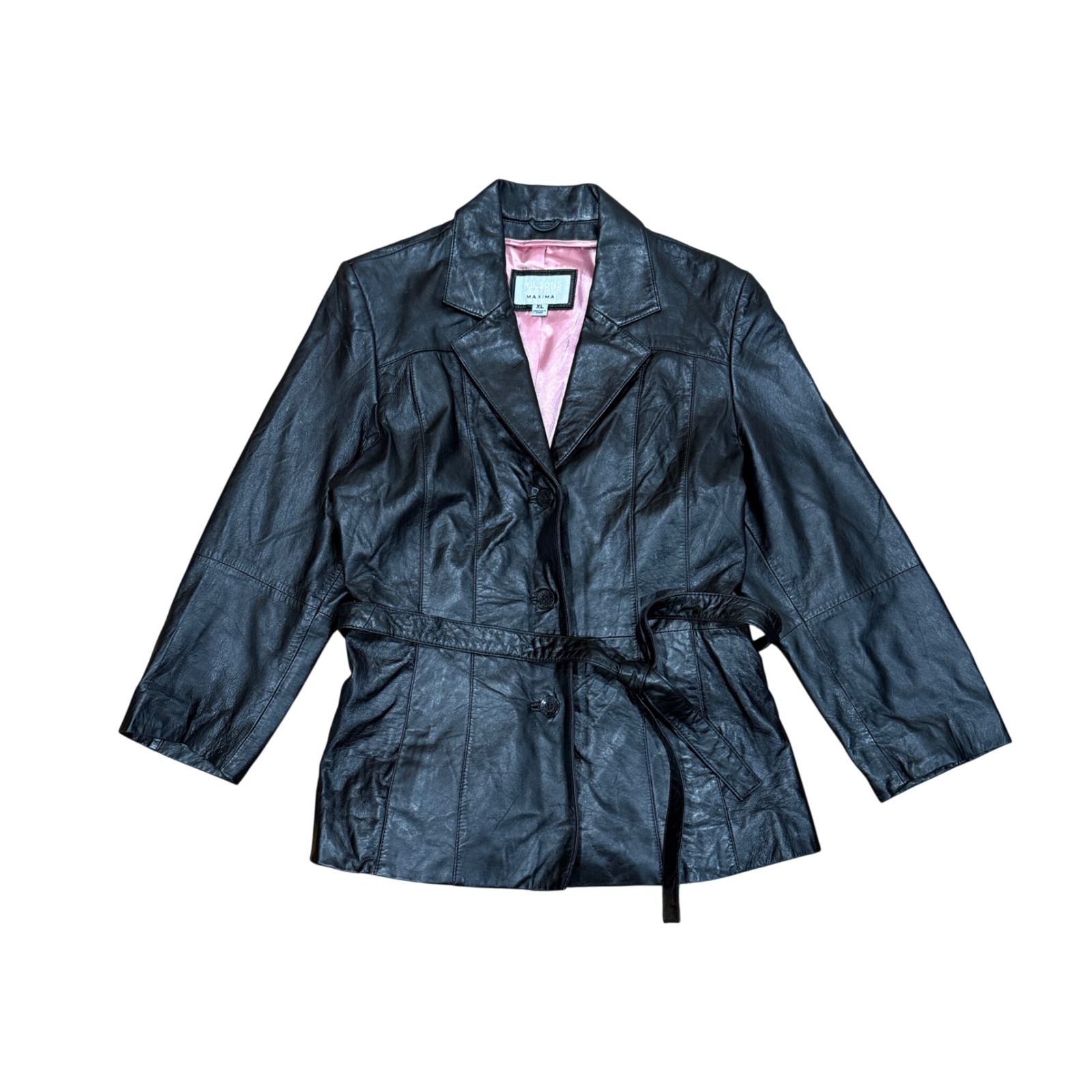 Vtg Wilsons Leather Maxima Black Leather Jacket Pink Lining Xl Classic Lightweig